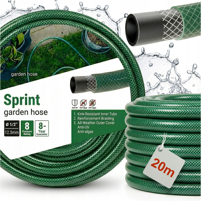 TEMU Three-layer Reinforced Garden Hose, Uv-resistant, 1/2 Inch, 20 Meters