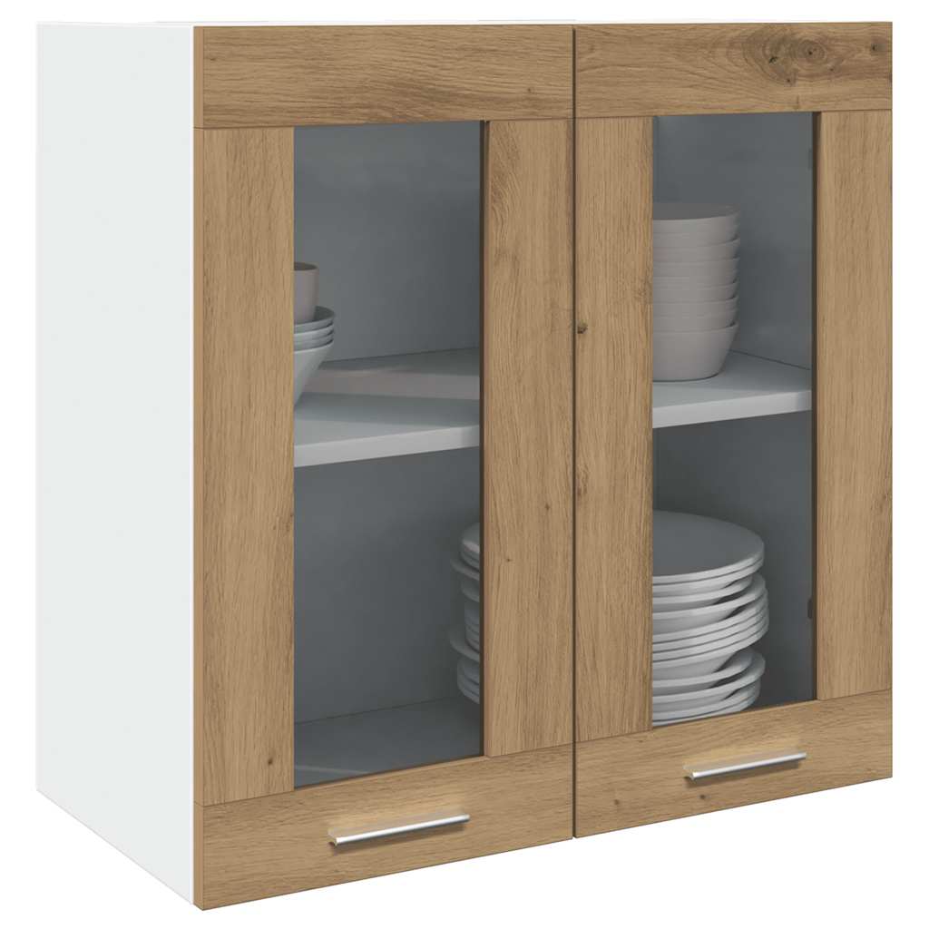 Image of Vidaxl Kitchen Wall Cabinet "" With Glass Doors - Oak 60x31x60 Cm, Kitchen Wall Cabinet, Kitchen Cabinet, Wall Cabinet, Hanging Cabinet, Upper Cabinet