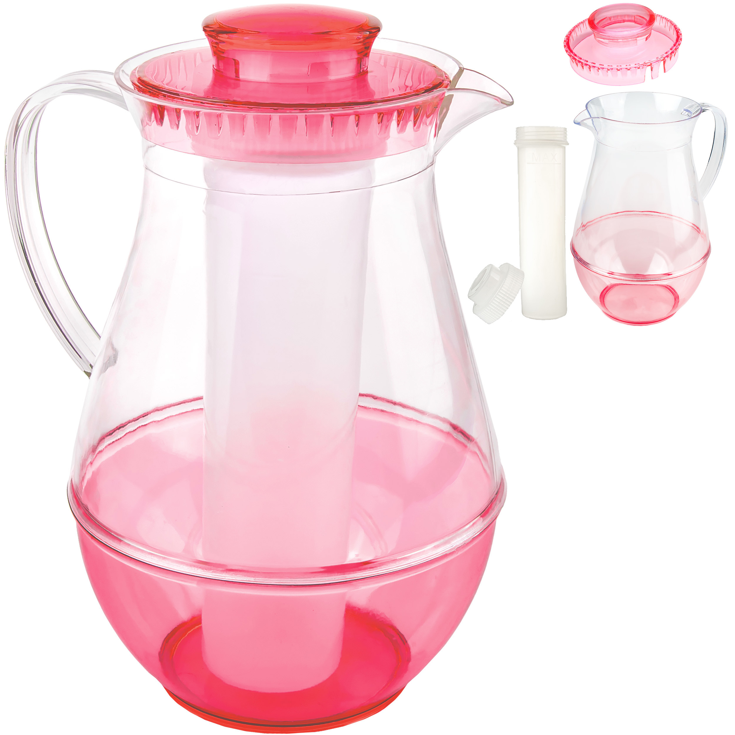 Image of 2.4 Liter Large Cooling Pitcher / Jug / Beverage Dispenser With Ice Cooling Element - Red - Carafe Cooling Pitcher - Cooling Jug - Water Jug / Beverage Jug - Juice Pitcher