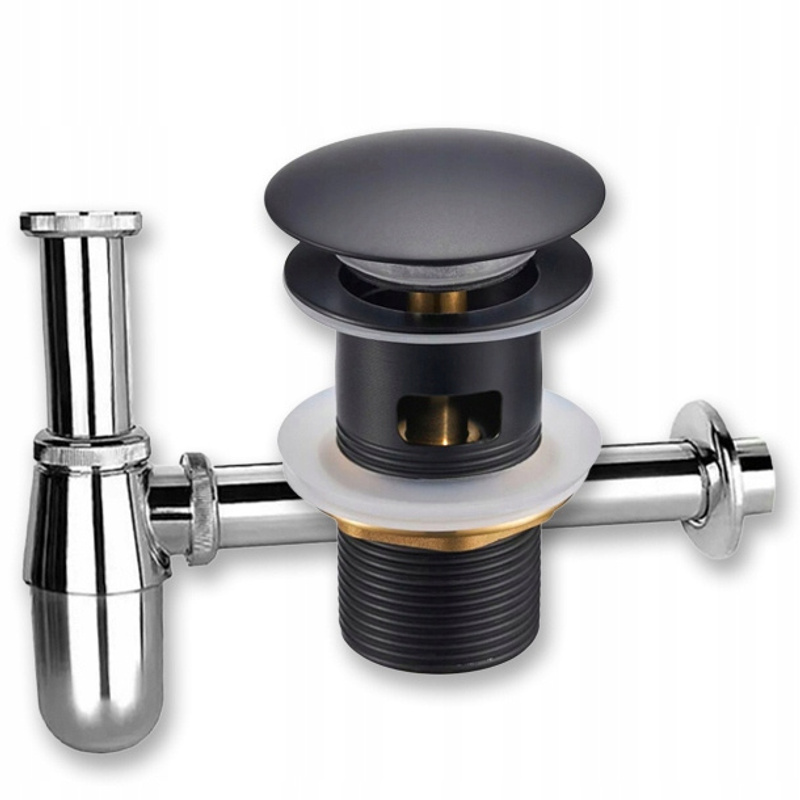 Image of Set: Black Drain Plug + Basin Overflow For Washbasin