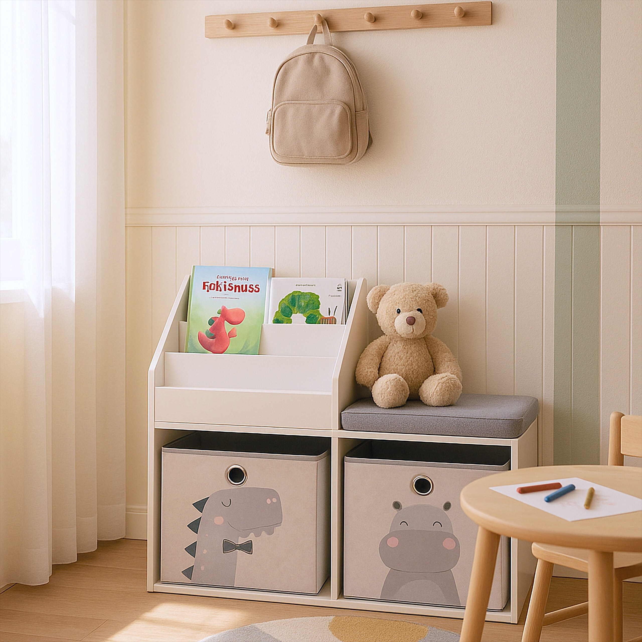 Children's Bench in Gray/White