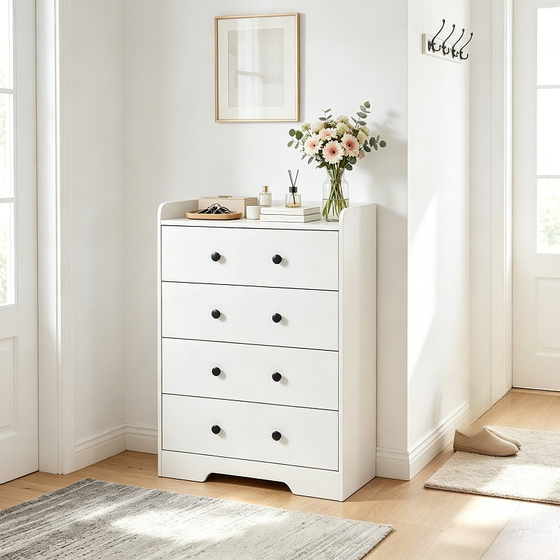 4-Drawer White Entryway Storage Cabinet & Nightstand, Multi-Purpose