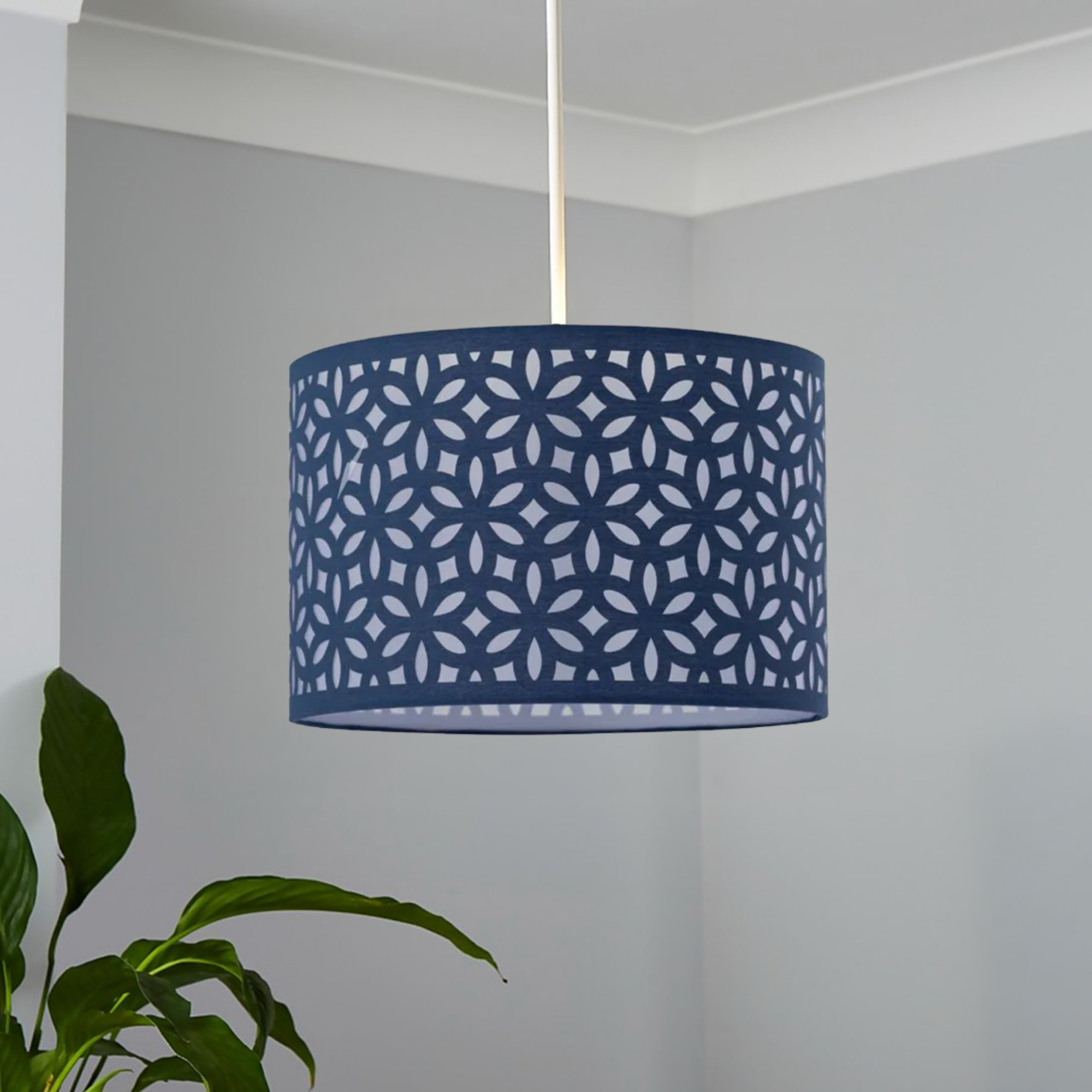 First Choice Lighting Navy Blue Laser Cut 30cm Pendant Light Shade