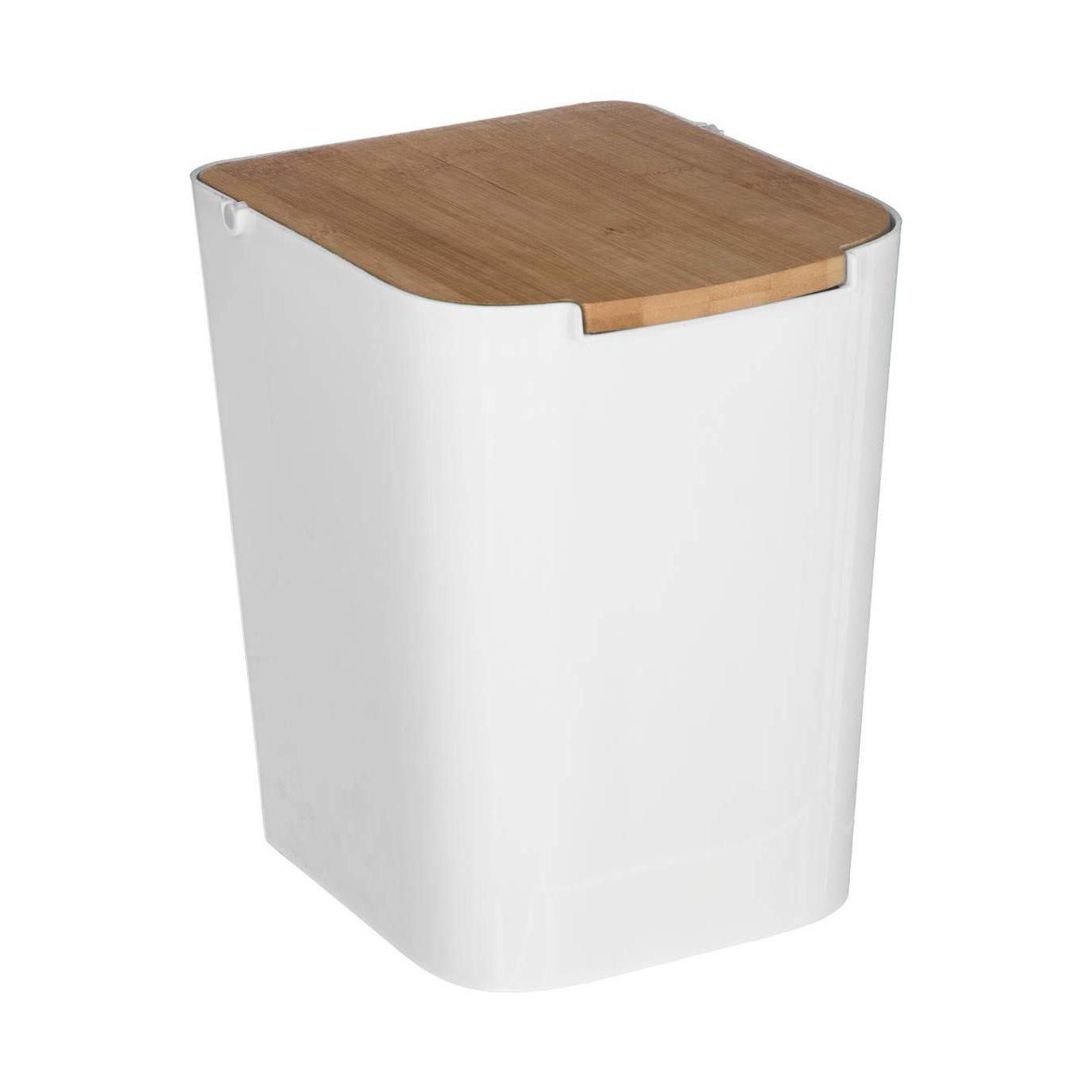 Bamboo Bathroom Trash Can With Lid, 5l Capacity