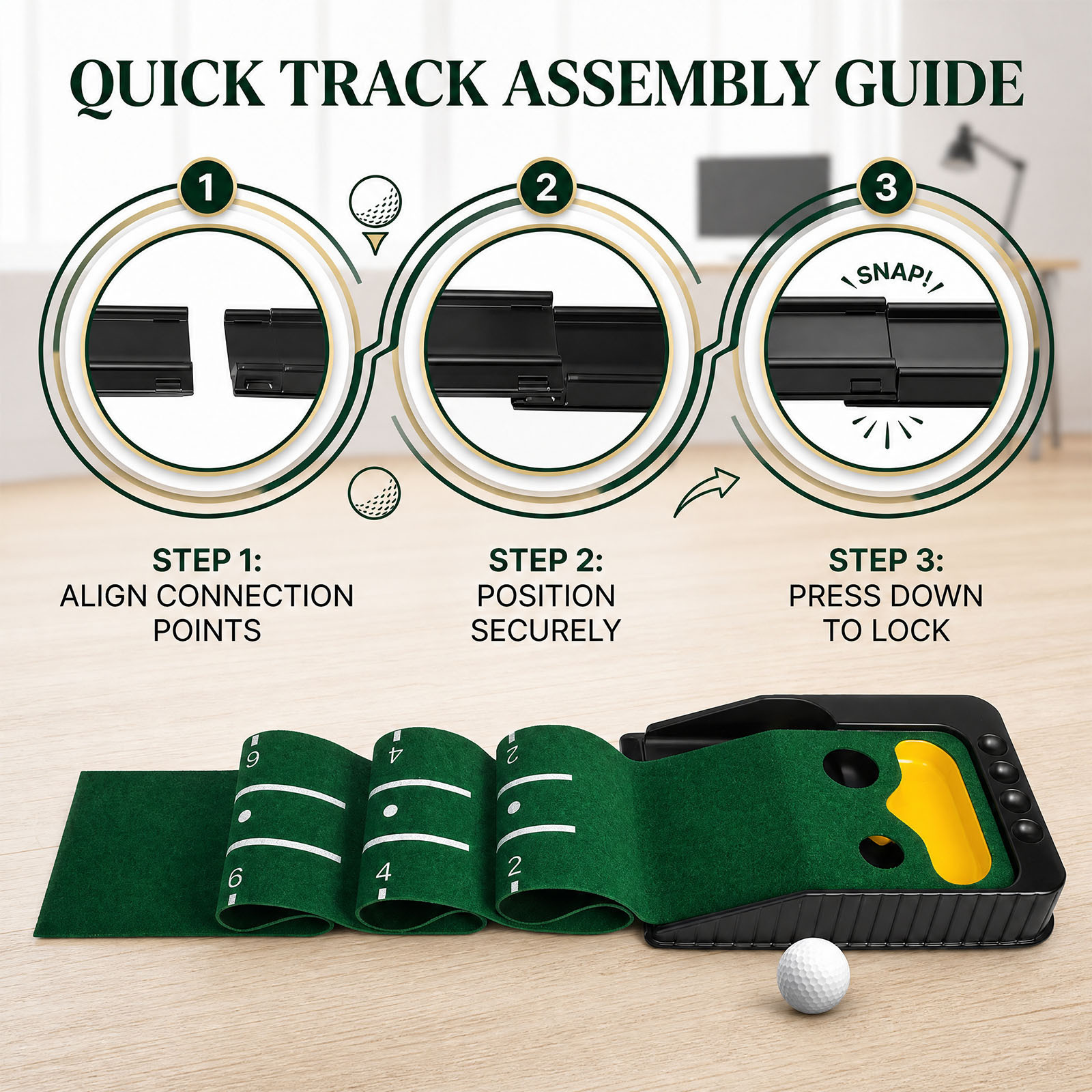 Golf Putting Mat with Automatic Ball Return & Dual-Hole Design