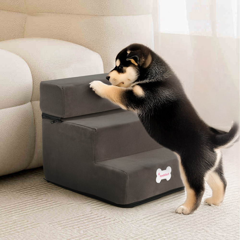 TEMU Pet Stairs For High Beds - Dark & Cat Steps With Washable Cover (30x35x30cm) | Portable Pet Ladder For Sofas, Beds & Vehicles | Pet Gift Idea