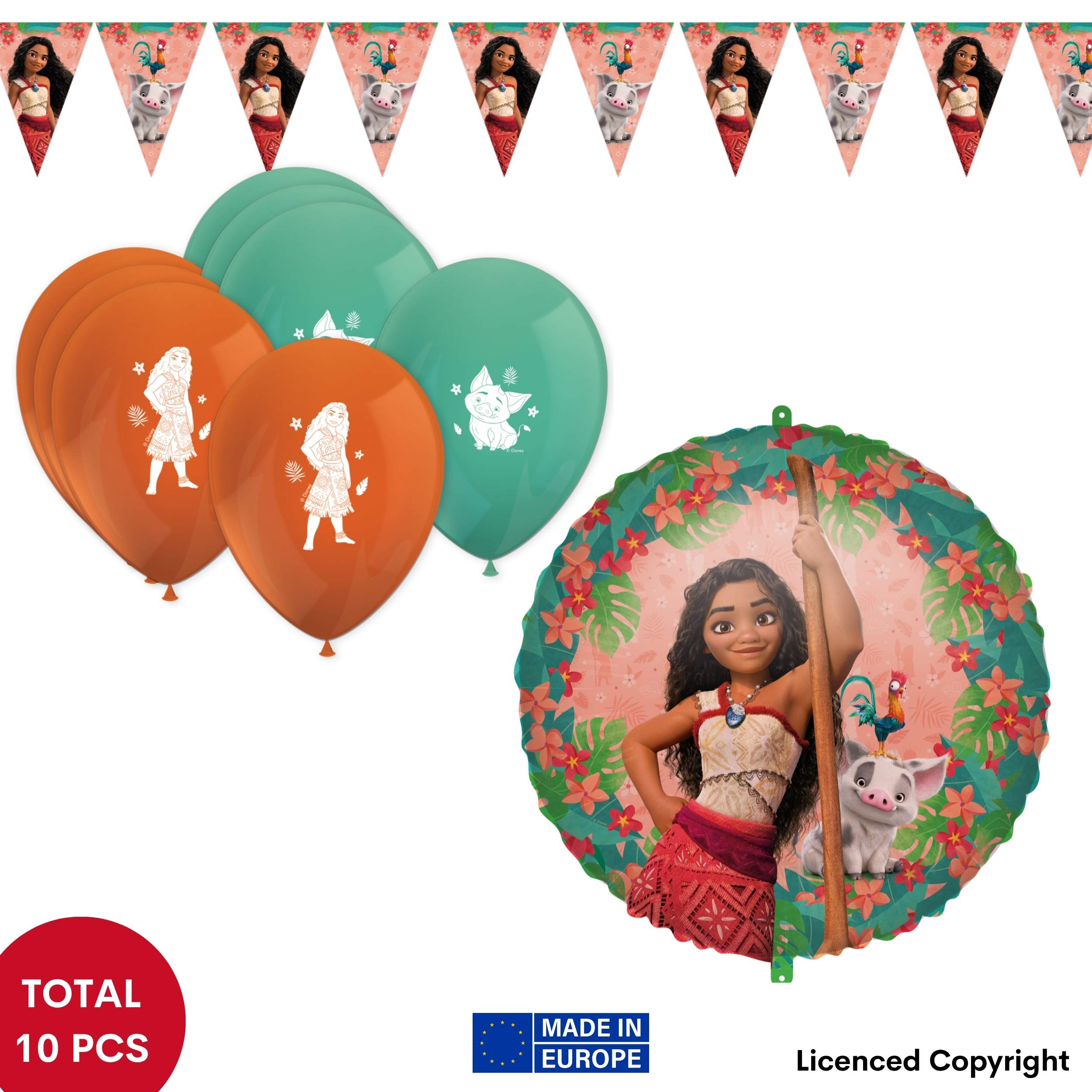 TEMU 10-piece Ii Kids' Birthday Party Decoration Set - 1 Bunting Garland, 8 Balloons, And 1 46cm Foil Balloon With Weight And String. Perfect For