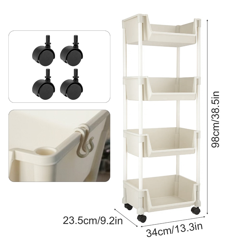 4-Tier Rolling Storage Trolley Cart for Kitchen and Bathroom Organisation