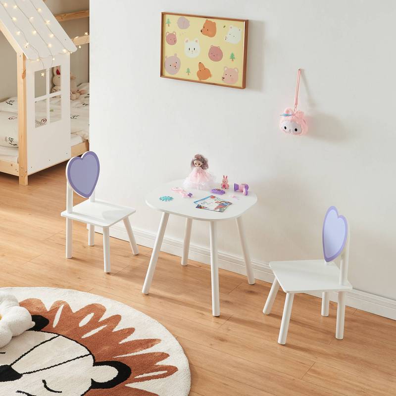 Image of Children's Chair Group Siljan Table + 2 Chairs With Pine Wood + Mdf White/purple