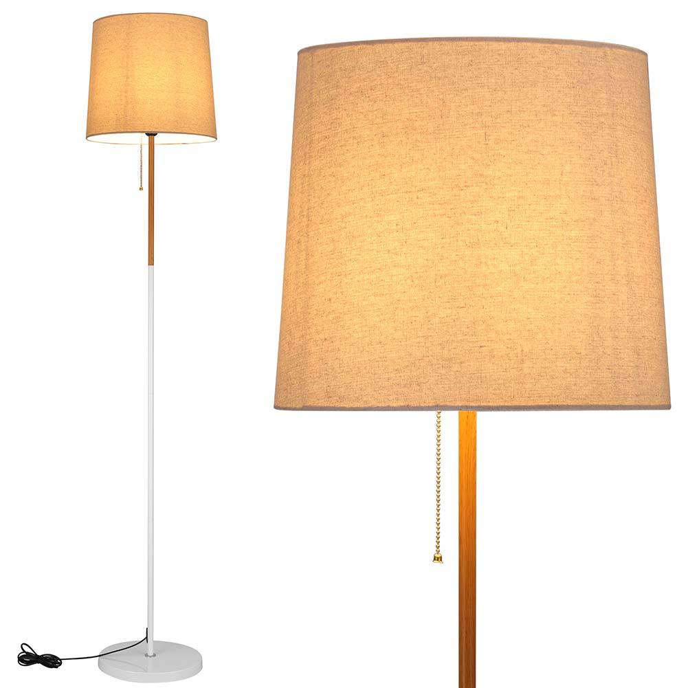 TEMU Bakaji Floor Lamp With E27 Max 60w Bulb, Round Base, Metal And , Fabric Shade, , Chain Switch, 170 Cm Height ()