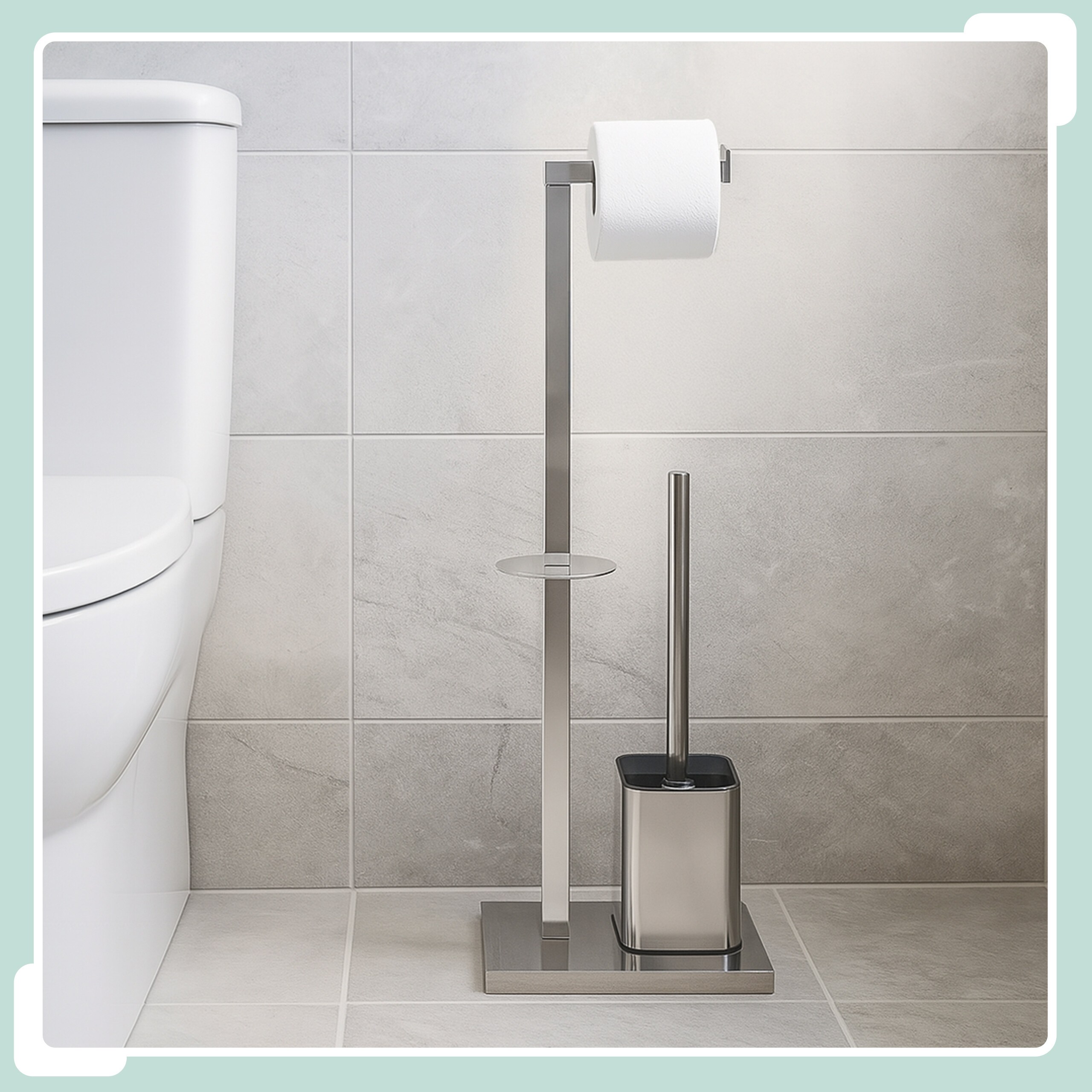 Toilet Set In Silver - (w)20 X (h)67.5 X (d)15.5 Cm