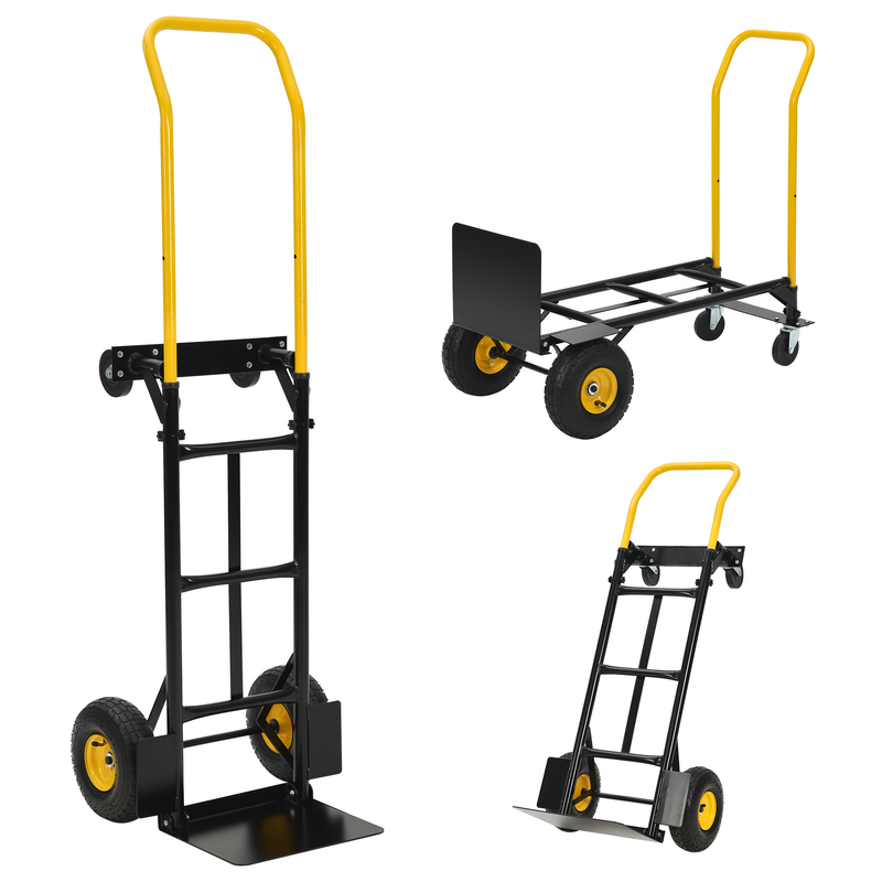 Convertible Hand Truck - Heavy Duty 2-in-1 Hand Cart Dolly | 400lb Capacity Dolly Cart With 4 Non-flat Wheels | For Travel, Moving, Shopping