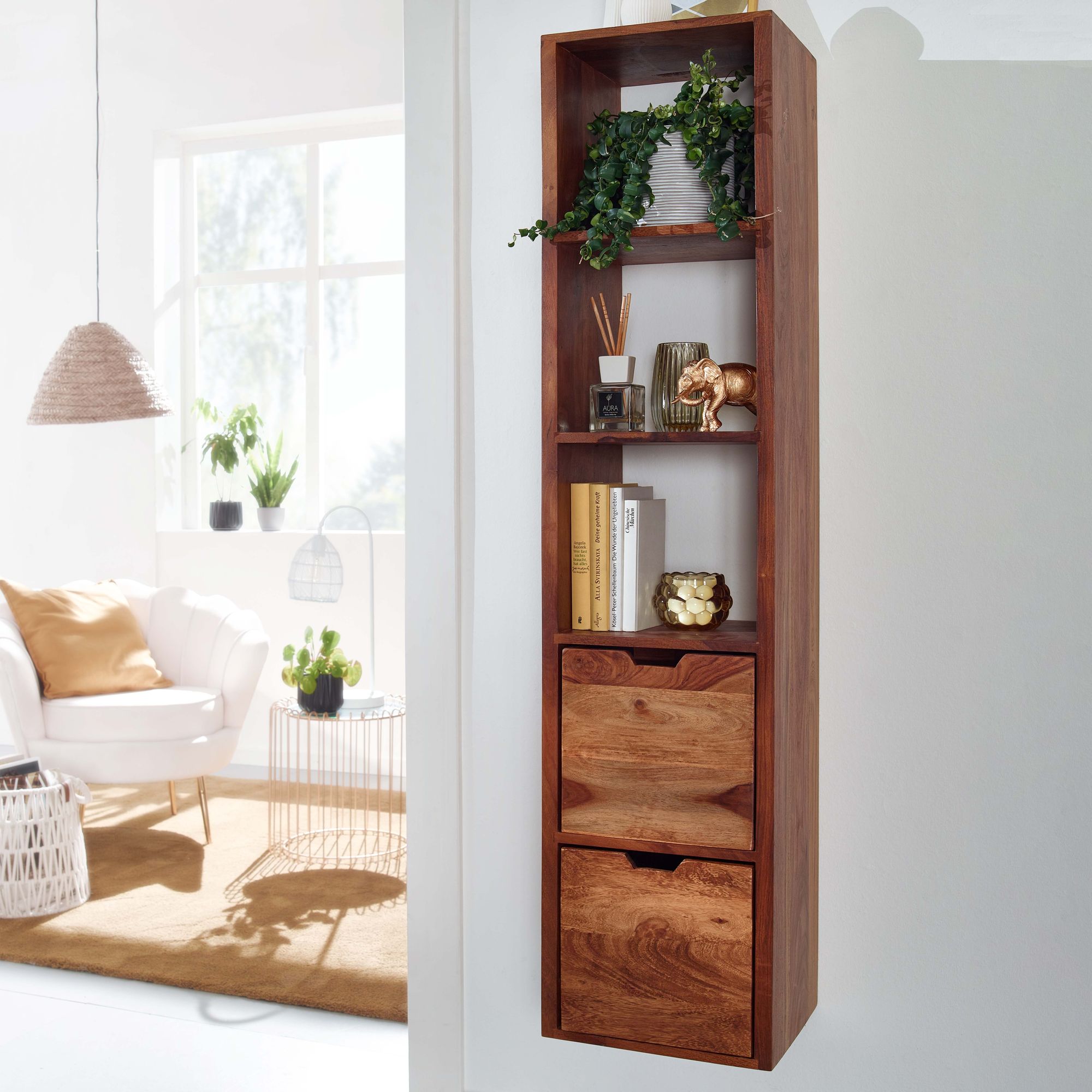 Wall Shelf With Drawers 35x150x30 Cm Solid Wood Floating Shelf, Large Design Modern Floating Shelf For Living Room, Wall-mounted Bookshelf