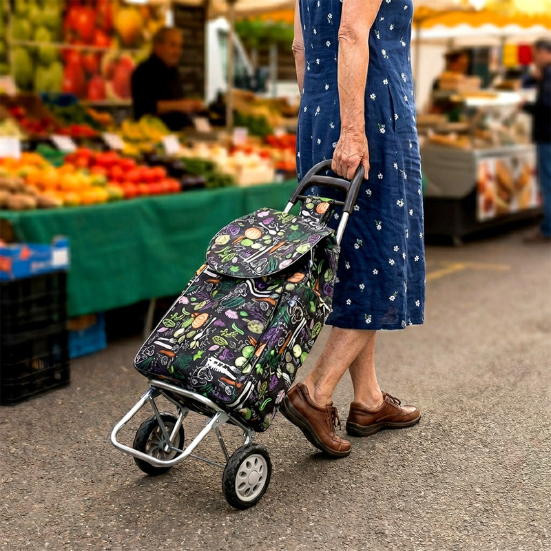TEMU Shopping Cart With A 30l Bag, Black, Practical Shopping Cart With Large Capacity, Ideal For Transporting Heavy Purchases, Stable Construction, ,