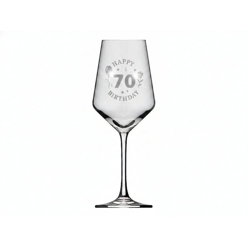 Wine Glass With Engraving Happy Birthday 350ml - Gift For 70th Birthday, Dishwasher Safe From Valhalla