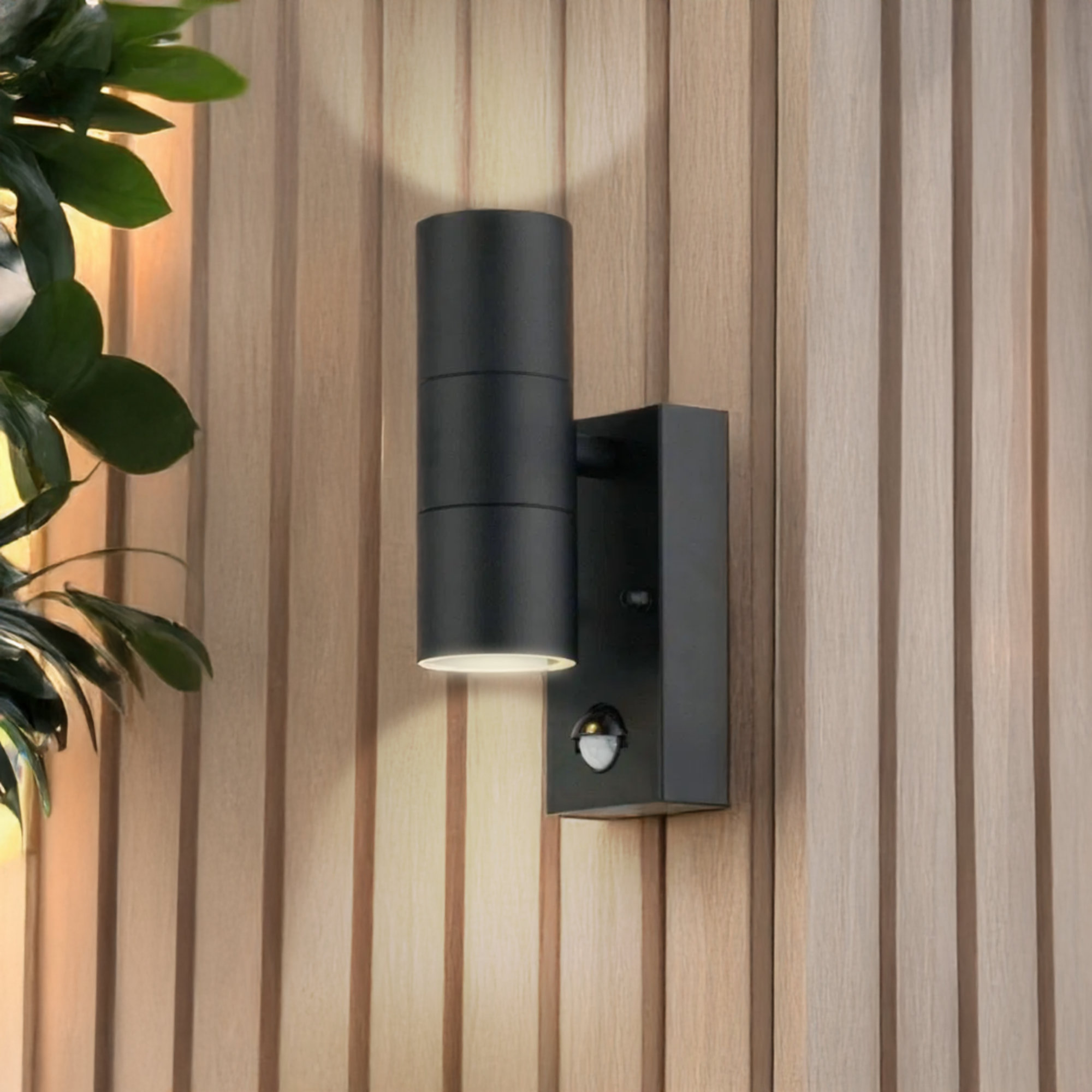 First Choice Lighting Blaze Black Outdoor Up Down Motion Sensor Wall Light