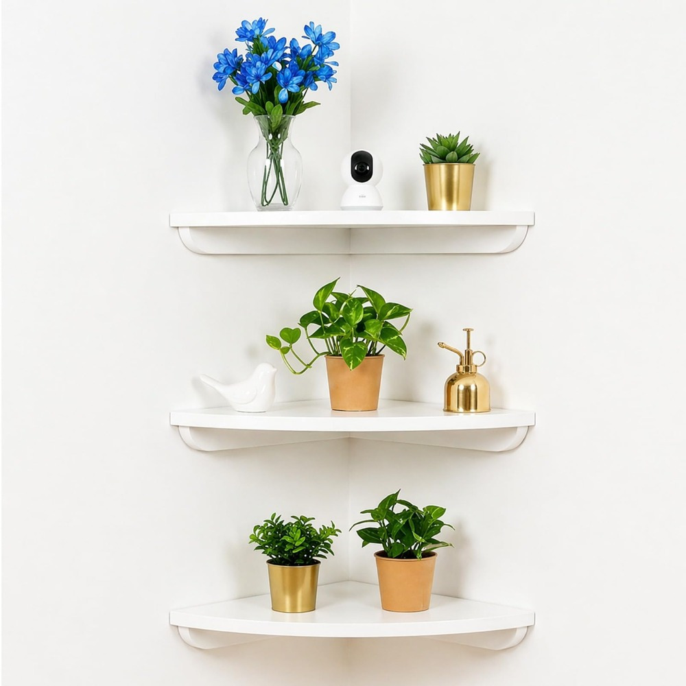 18cm, Fan-shaped, 1-piece Wall Shelf With Rounded Ends, Style, Hanging Shelf For Bedroom, Living Room, Kitchen & Bathroom Corner Shelf, Solid Oak Wood