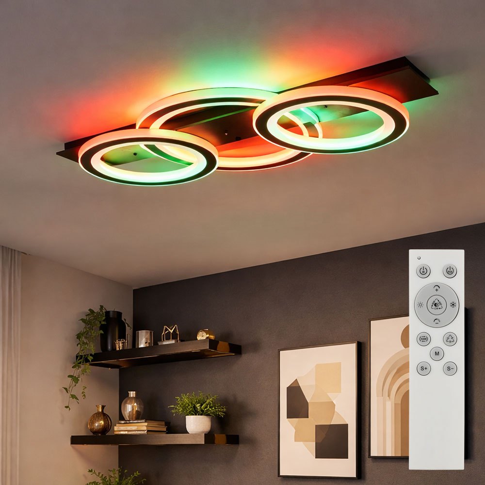 Image of Rainbow Effect Ceiling Light, Dimmable Dining Room Lamp With Led Color Changing, Remote Control Included, 1x Led 40w 2500lm 3000-6500 , Lxwxh 73x37x8 Cm, Model 48034-40rgb