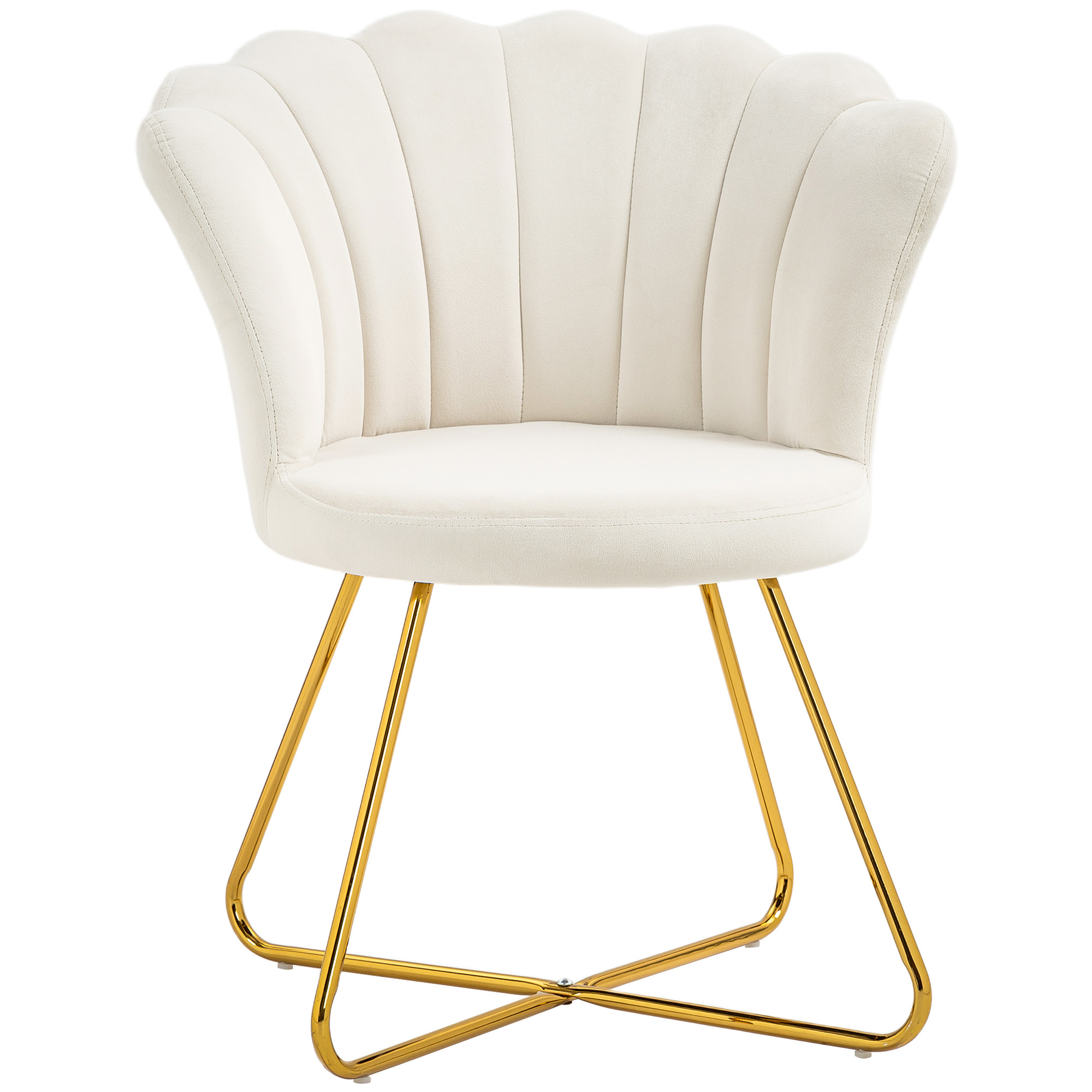 TEMU Silla de tocador HOMCOM de terciopelo con forma de concha, sillón de con patas de acero para y dormitorio, 69 x 80 cm, color crema
