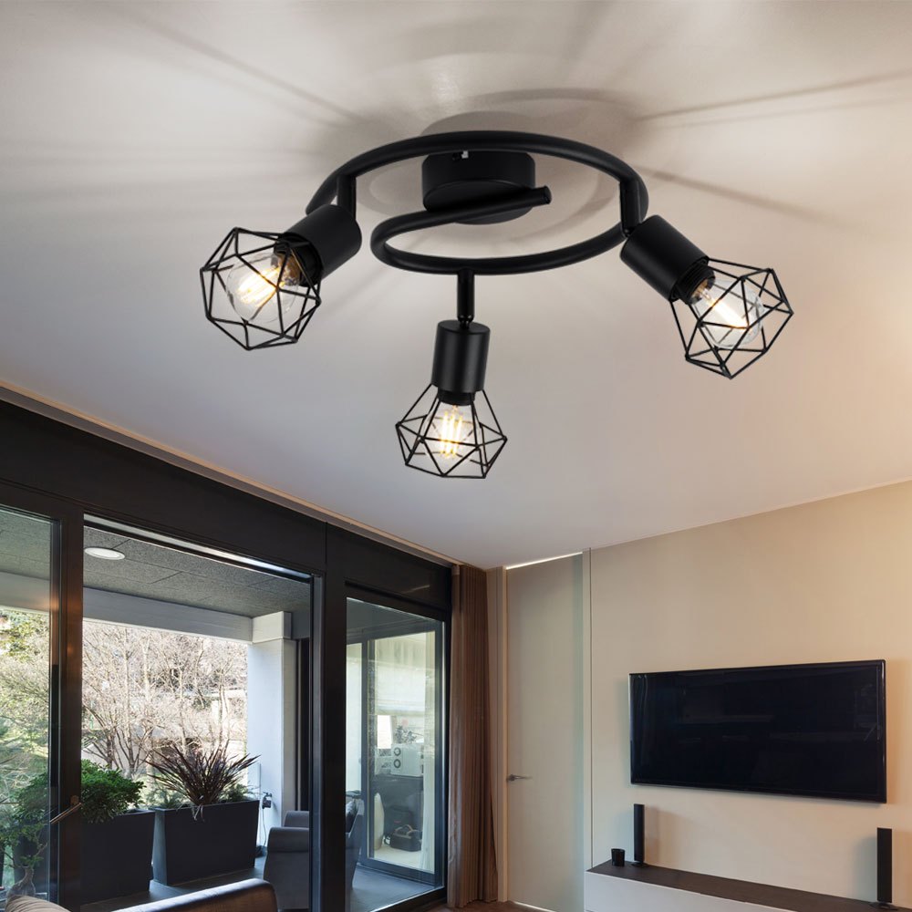 Image of Ceiling Light 3 Flame Spot Rondell Ceiling Lamp Spotlight Black, Diamond-shaped Spots, 3x E14, 23 Cm