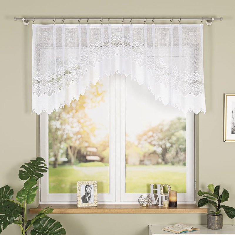 Image of - Fringed Curtain With A Cut At - 250x80 Cm - White