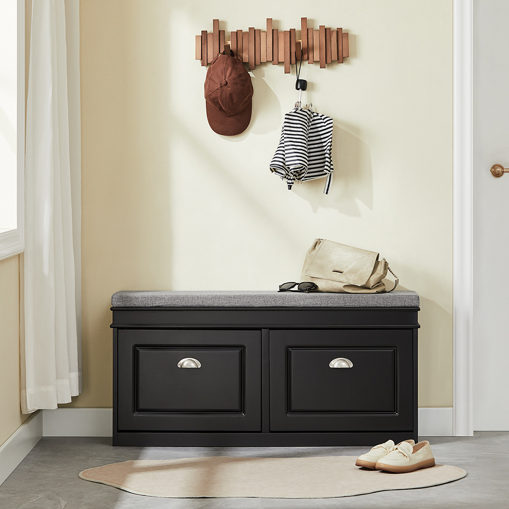 TEMU Shoe Storage Bench Shoe Cabinet With 2 Flaps And Cushion - Black Sobuy Fsr64-sch