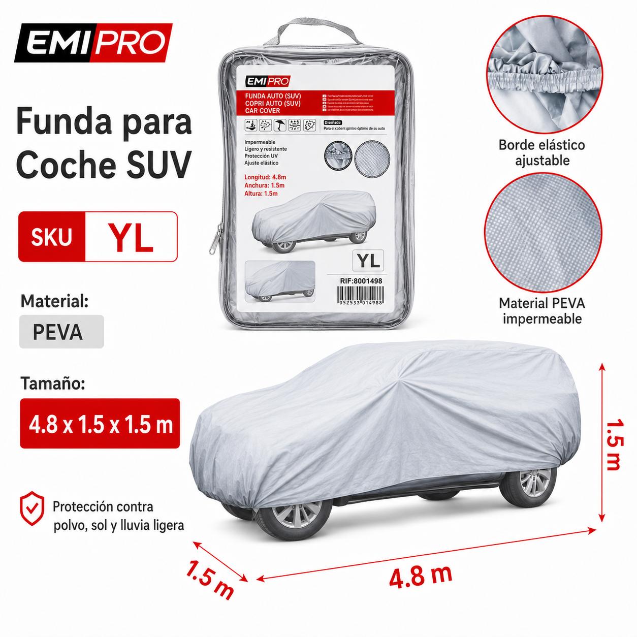 para Coche SUV de PEVA, Cubierta Exterior Impermeable para Auto, Protección, Polvo, Lluvia y Arañazos, con Elástico,…: retailer-supplied image
