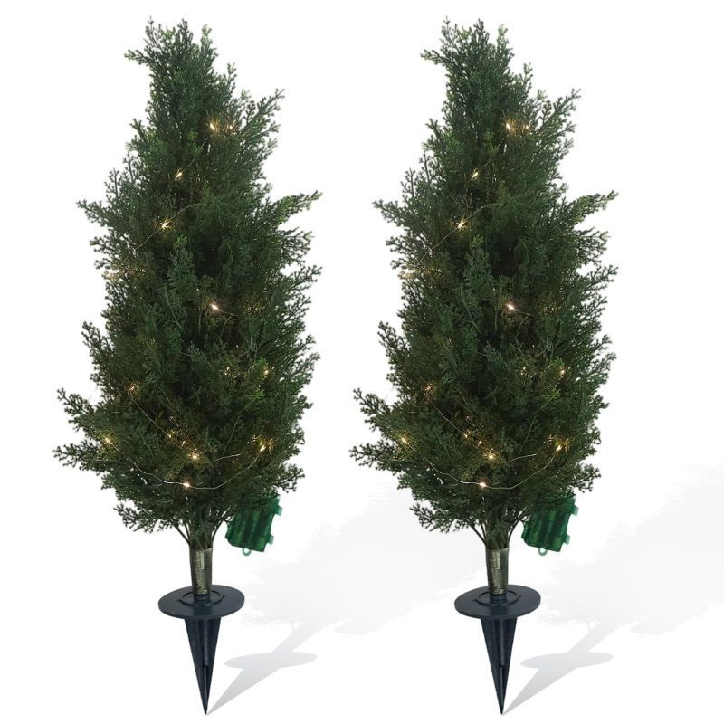 Image of 2pcs Pe Small Leaf Pine And Ground Stakes With Lights