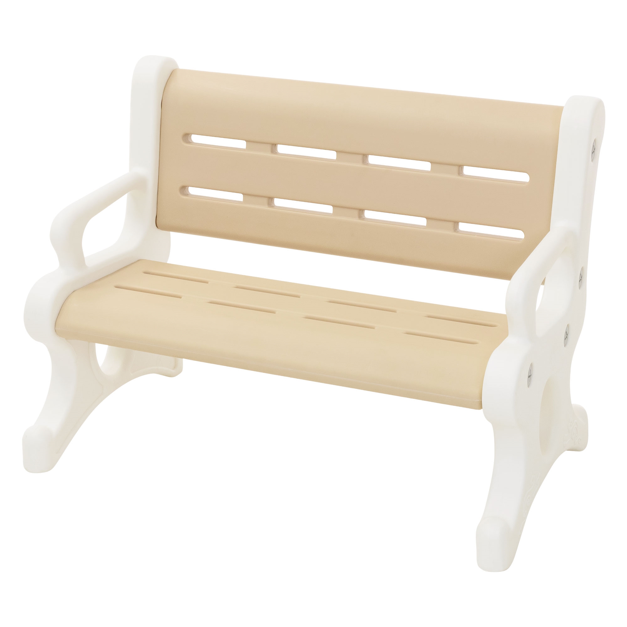 Image of Outdoor Plastic Kids' Bench, Seat For Children Ages 3 And Up, Brown-white, Weatherproof Children's Bench With Armrests, Tip-over Protection & Plug-in System, Small Bench With 2 Seats, 81.5x59.5x48 Cm