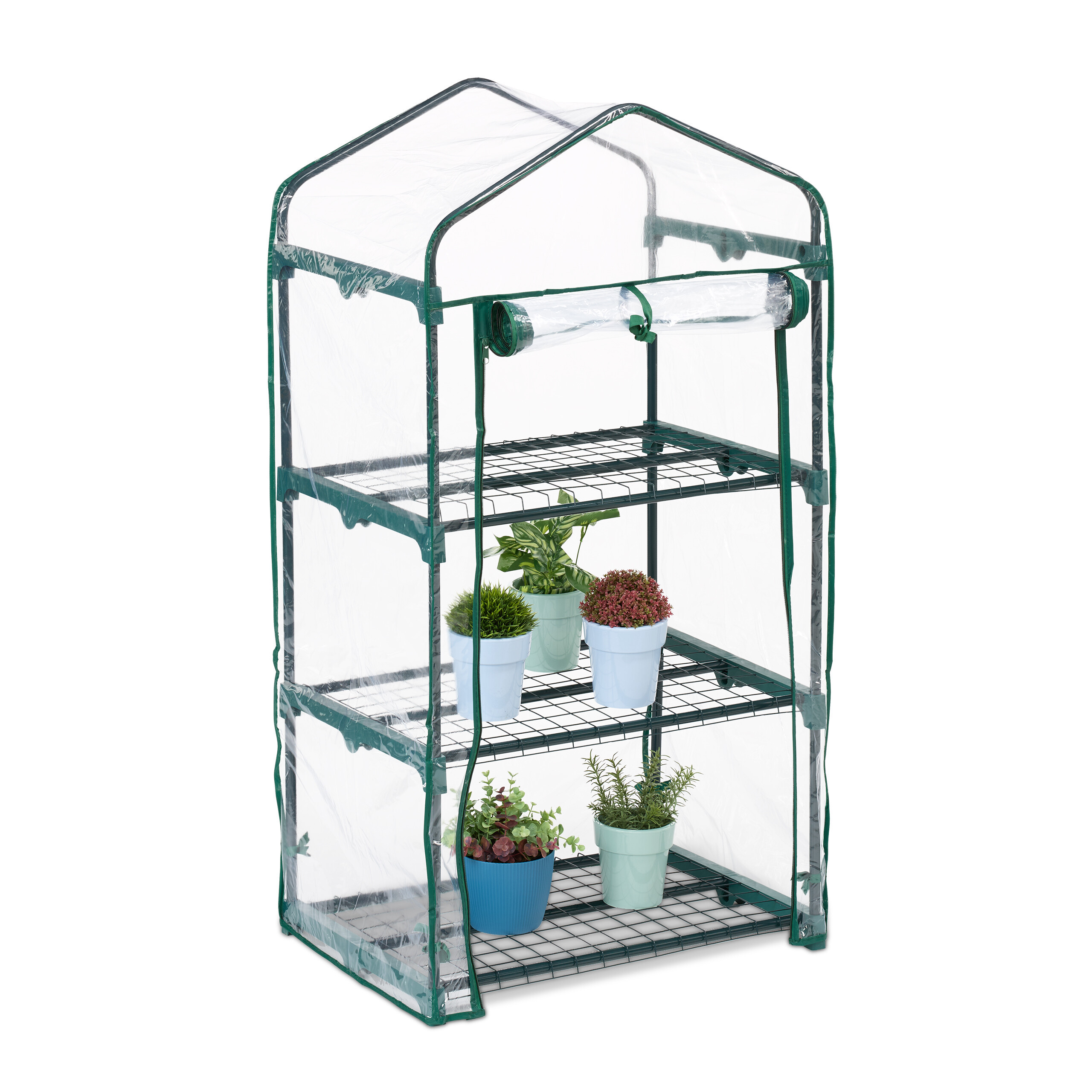 TEMU Balcony Greenhouse With 3 Shelves, 122 X , With Transparent Pvc Cover, Green, Roll-up Door, 3 Shelves With 15 Kg Capacity Each, For Balcony,