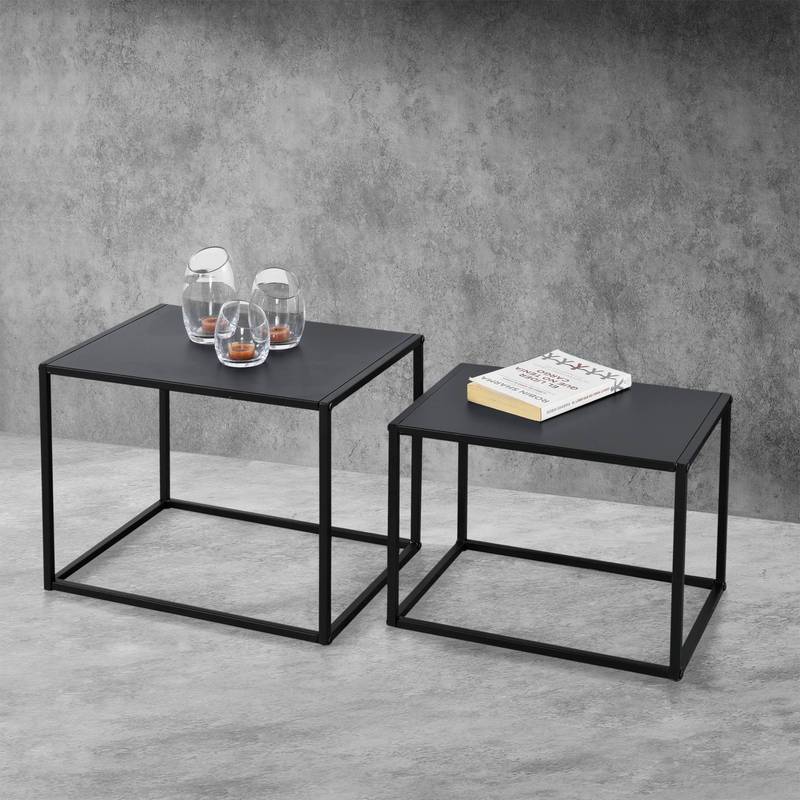 Side Table Set, Coffee Table 2pcs Set, Sofa Table In Rectangular Shape, Nightstand, Decorative Table, Metal Frame, , Black, En.casa