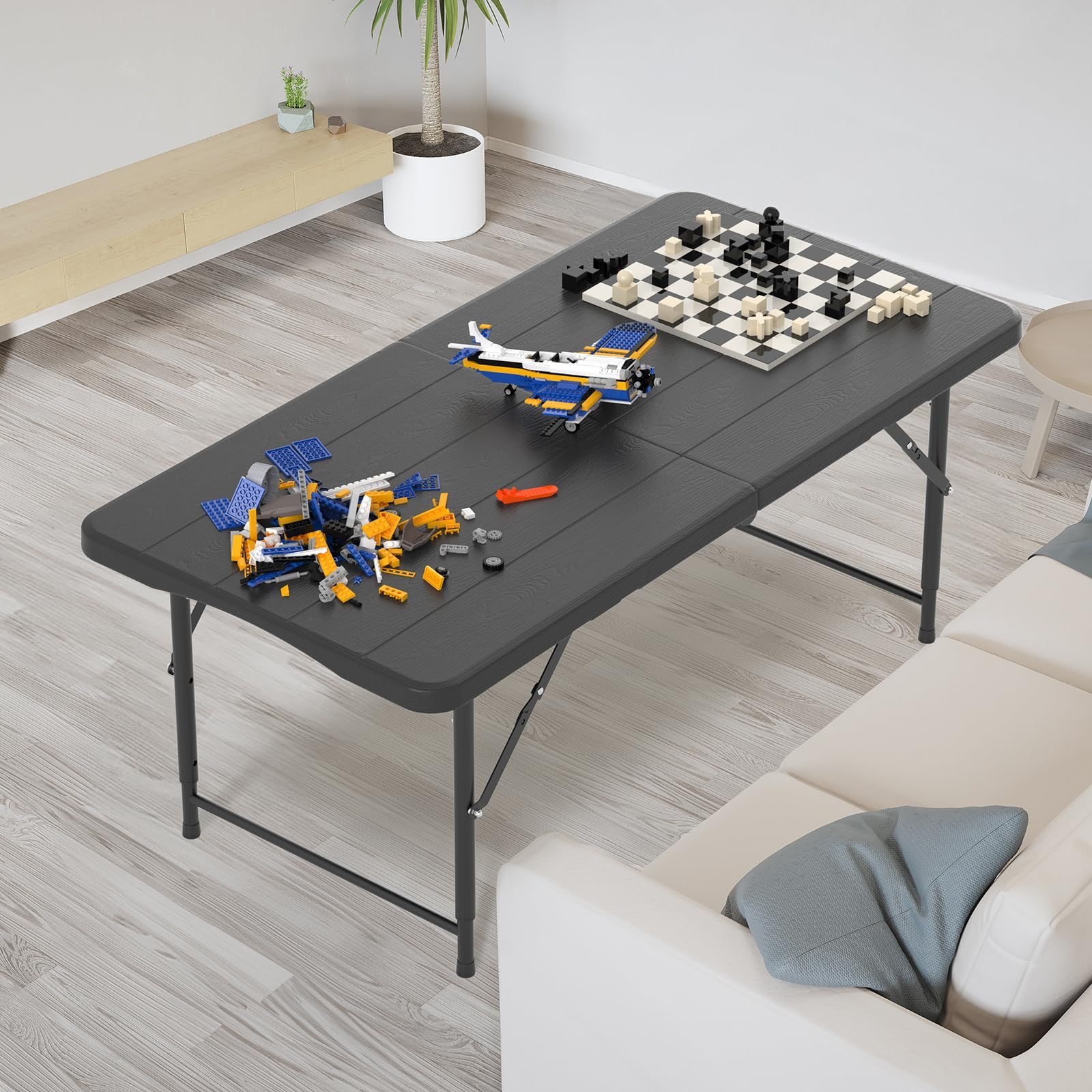 Image of Folding Camping Table, Height-adjustable, Made Of Plastic And Metal Frame, Garden Table, Collapsible Table For Garden, Terrace, And Balcony, Up To 159 Kg, 120 X 60 Cm, Black