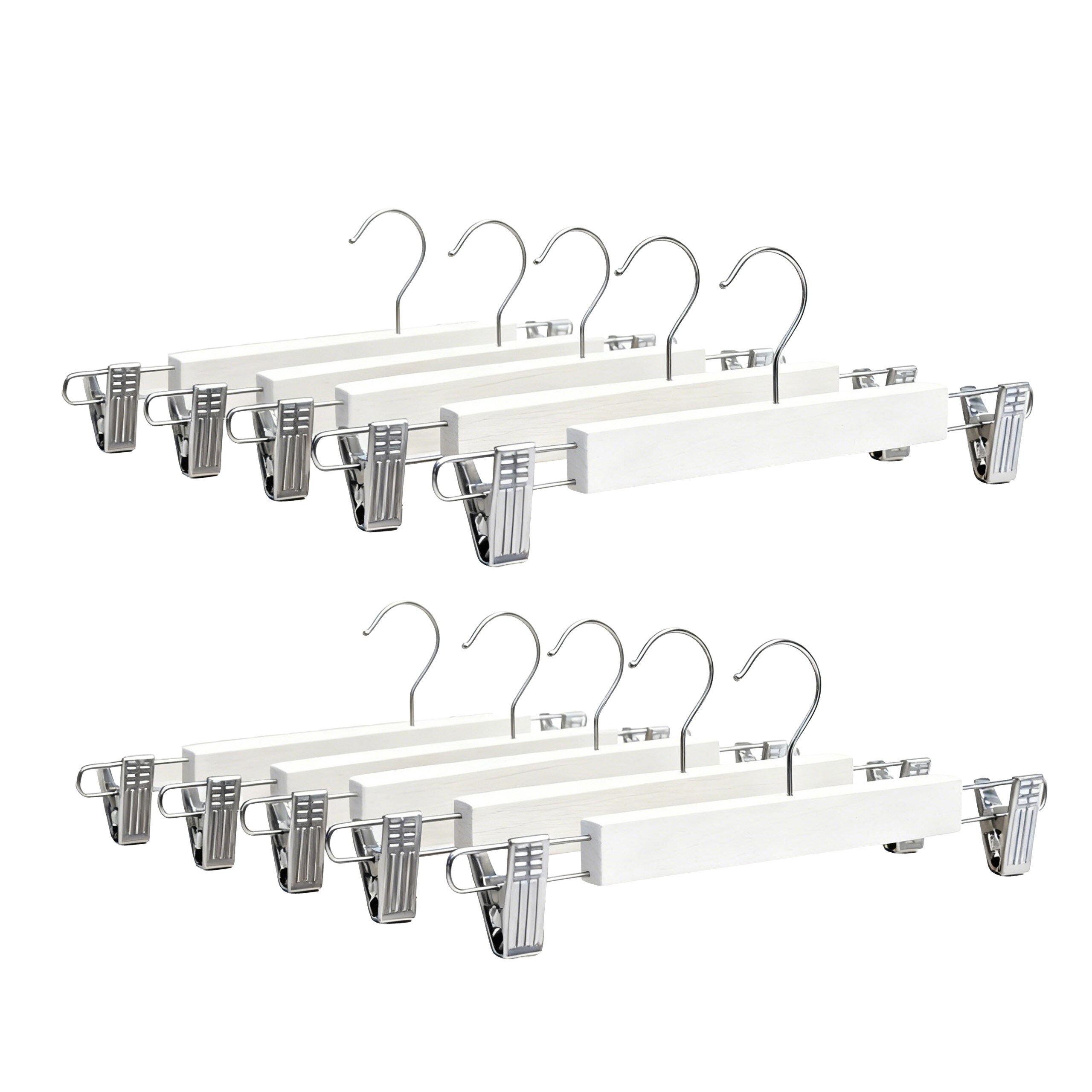 TEMU Hangers For Pants Set Of 10, 2 Adjustable Clips Each, 12 X 36 X 1.2 Cm, Lotus Wood And Iron, White, Hooks, Rubber Clips, For Pants, Skirts And