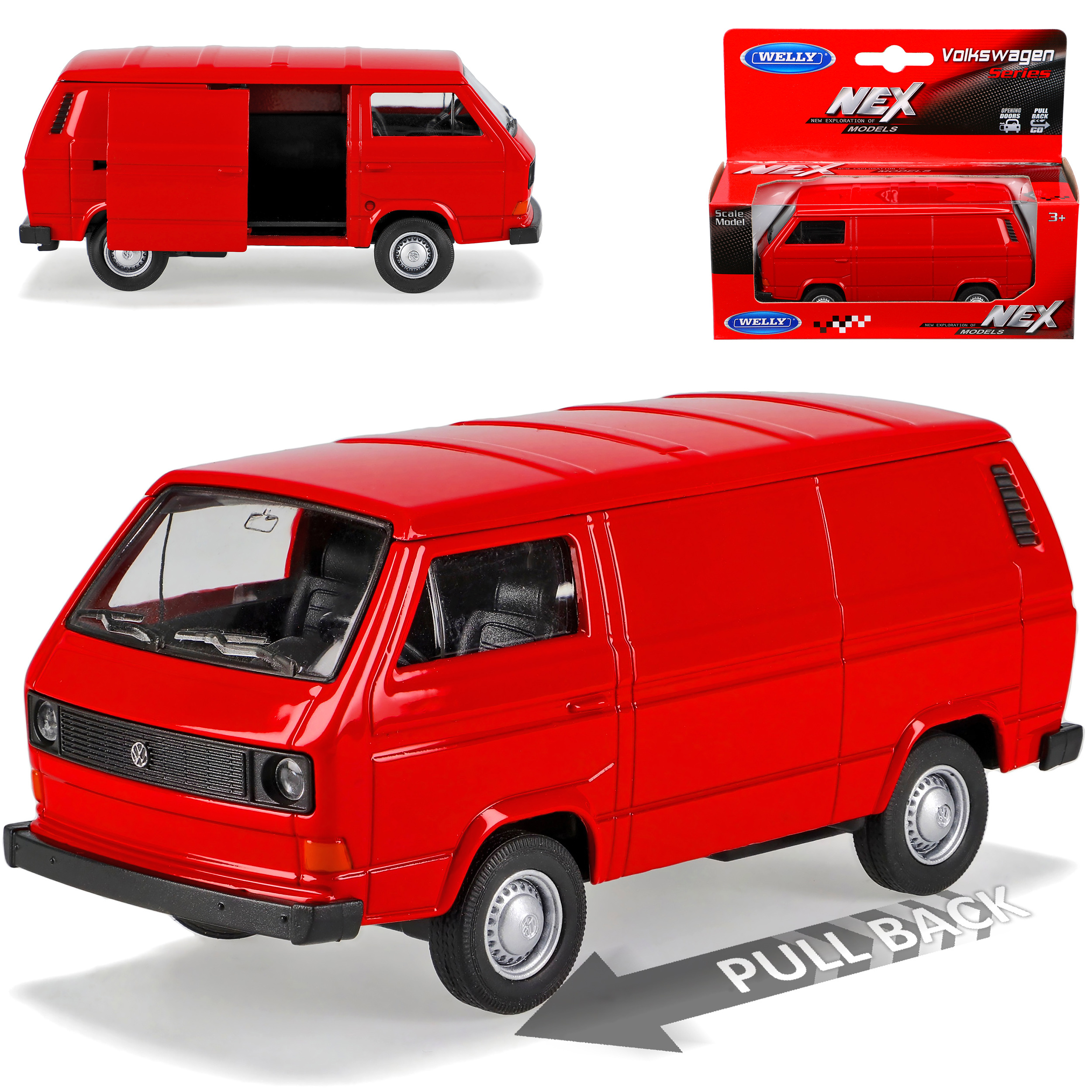 Vw T3 Transporter Box Red 1979-1992 . 1/43 1/36-1/46 Welly Model Car