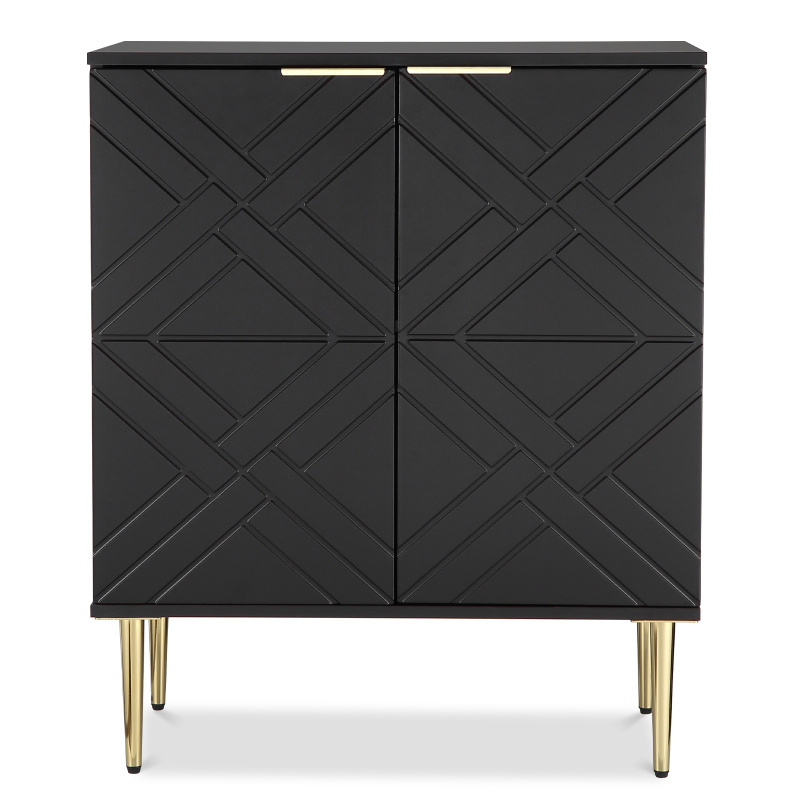 Image of Idealhouse Storage Cabinet, Modern Accent Storage With 2 Decorative Embossed Pattern Doors, Wood Buffet Cabinet With Inner Shelf, White Sideboard Cabinet For Living Room, Entryway, Kitchen, White