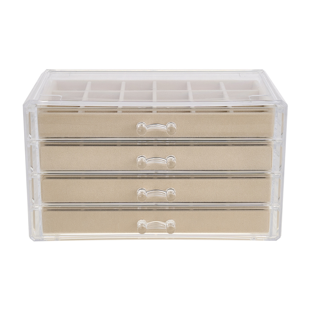 Adjustable 4-Drawer Jewelry Organizer Box, Clear Acrylic
