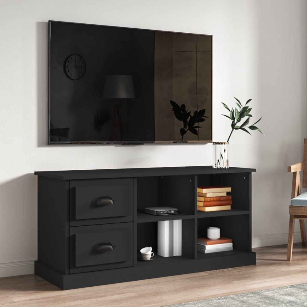Image of Vidaxl Tv Cabinet, Tv Stand With 2 Drawers 4 Compartments, Lowboard Tv Cabinet For Living Room Bedroom, Tv Board Sideboard, Black Wood Material