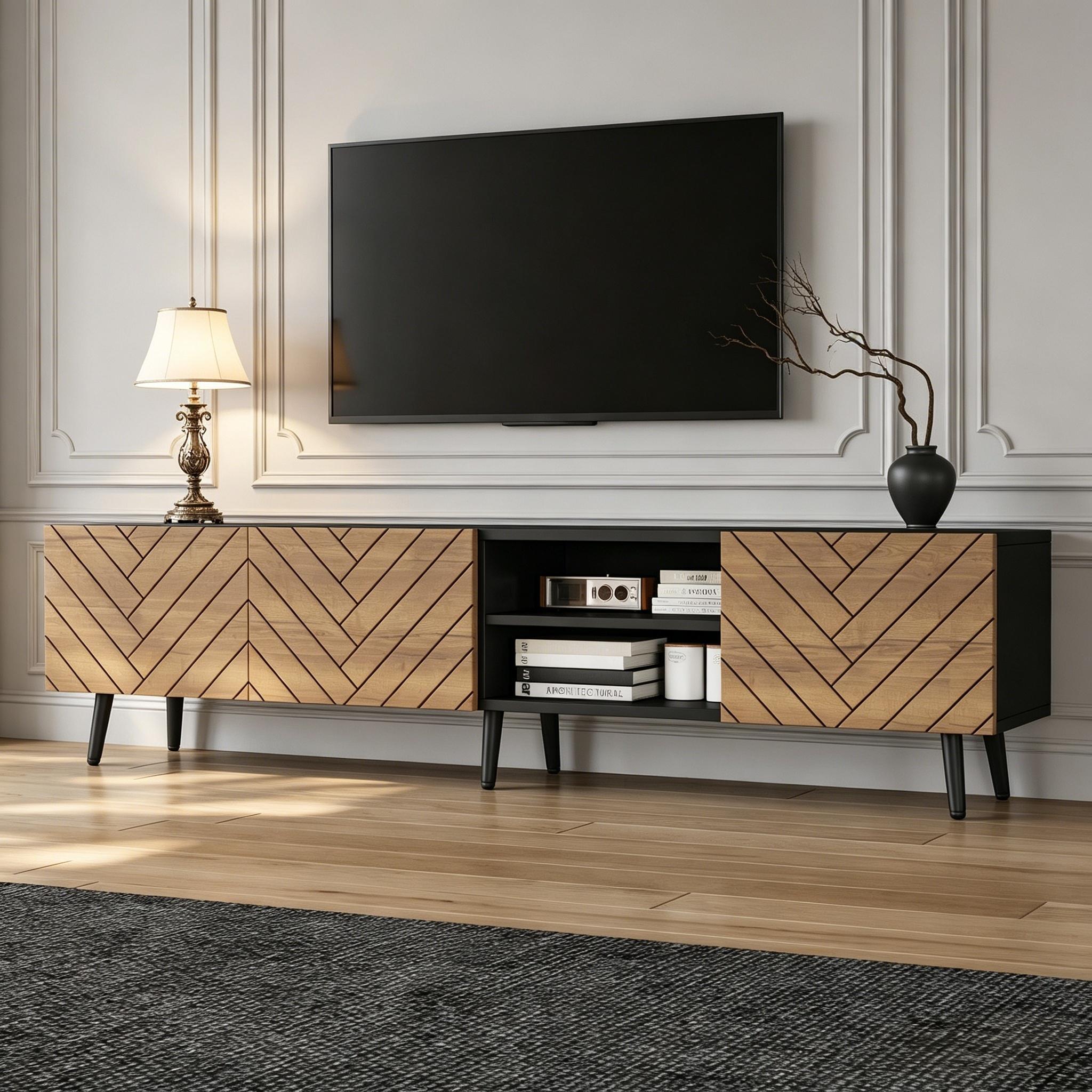 Mesa Bajera para TV 180X33.5X45 Cm, Mueble de TV Moderno con Bisagras Silenciosas y Cab...