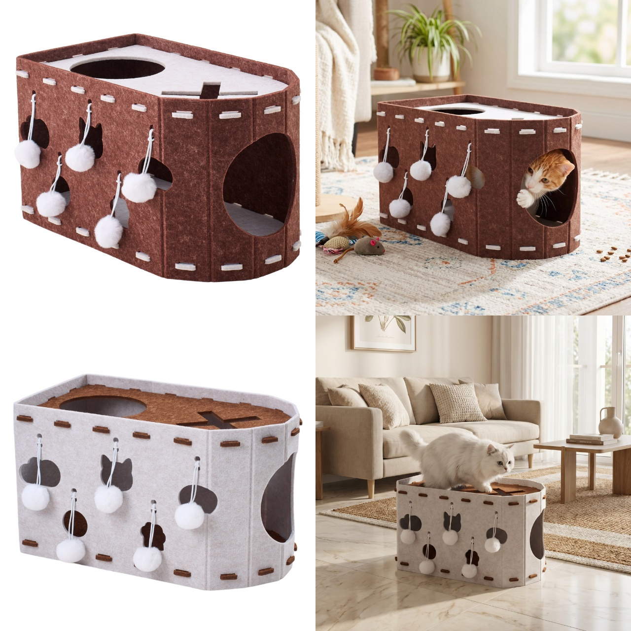 TEMU Cat House 2-tier Cat Scratch Condo With Interactive Hole Scratches Home With Interactive Hanging Balls Beige/brown 52cm