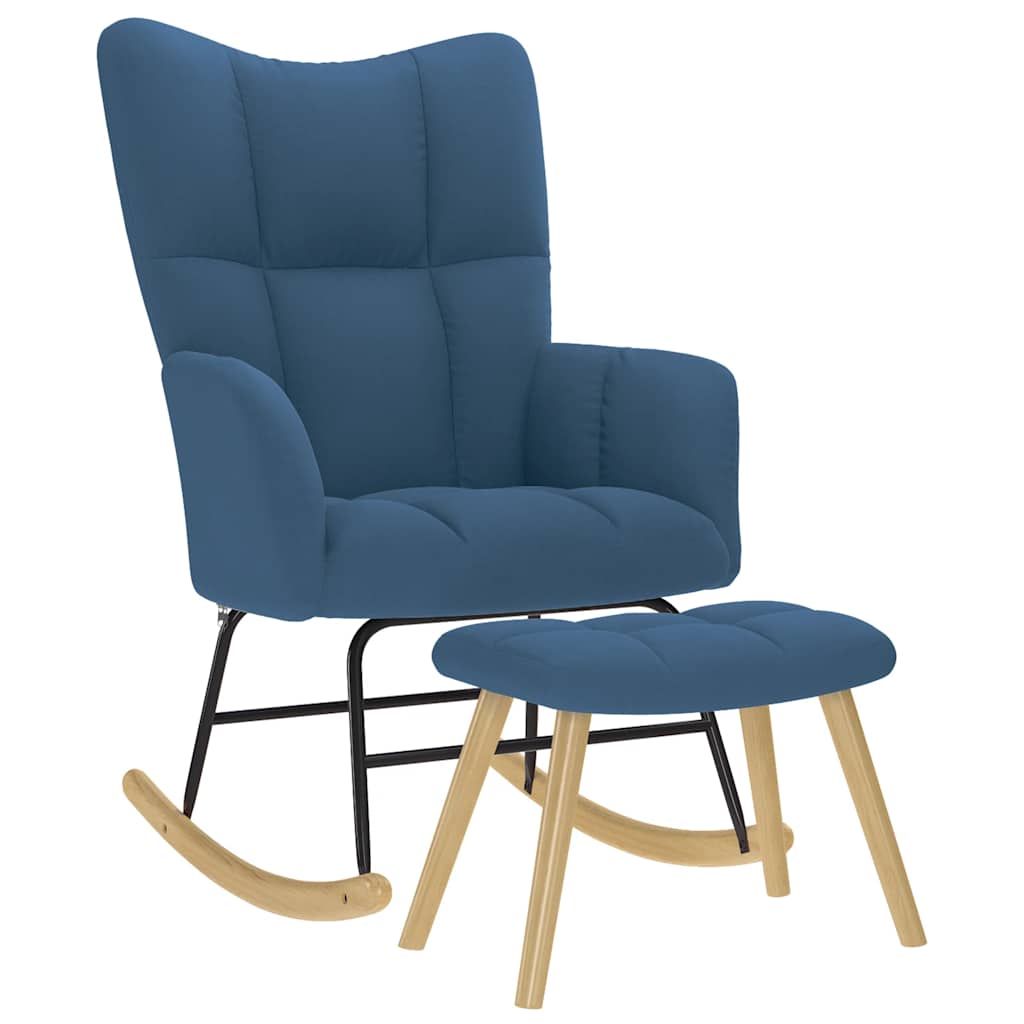 Image of Vidaxl Rocking Chair With Stool, Blue Fabric, Chair, Relaxation Chair, Recliner, Living Room Chair, Rocker, Fabric Chair, Fabric Rocking Chair