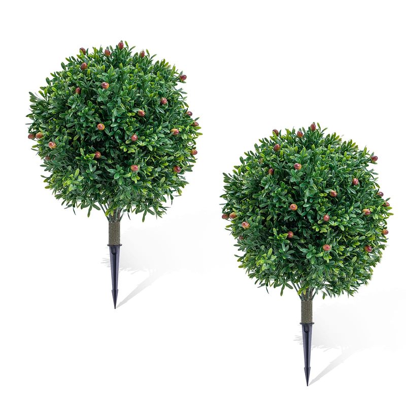 Image of Set Of 2 Realistic Artificial Olive Trees – Topiary With Pe Leaves, Olives & Blossoms, Uv Resistant, Low Maintenance – Indoor & Outdoor Home, Garden, Patio Decor
