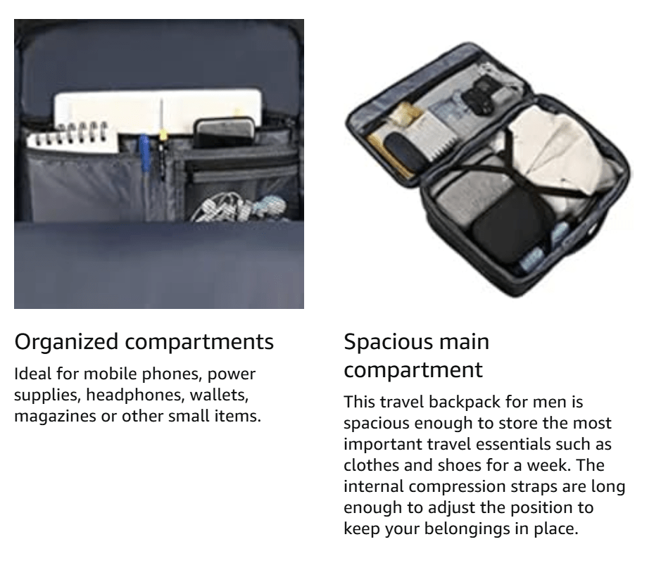 Sac à dos de voyage extensible, 50x35x15/20cm, sac à main extra large pour hommes et femmes, sac de week-end, design convertible 3-en-1 avec sangles d'épaule cachées, poignées rembourées, plusieurs compartiments, léger, panneau arrière en maille d'air confortable, sangle de poitrine, organisation efficace, rangement de passeport et essentiels, sac de cabine pratique et flexible, cadeau parfait, noir