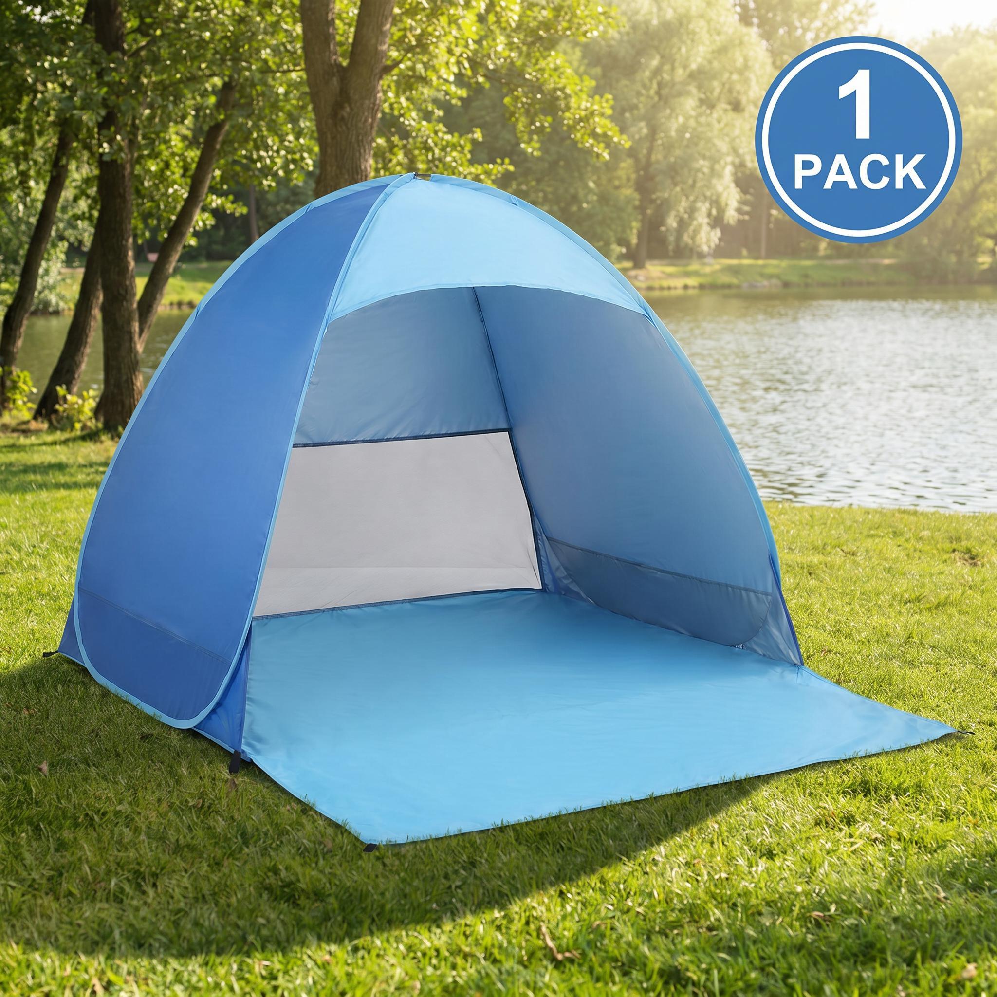 TEMU Tente de plage portable abri solaire pour 2-3 personnes, toile d'ombrage instantanée pop-up avec plancher étendu et grande fenêtre en , tente de
