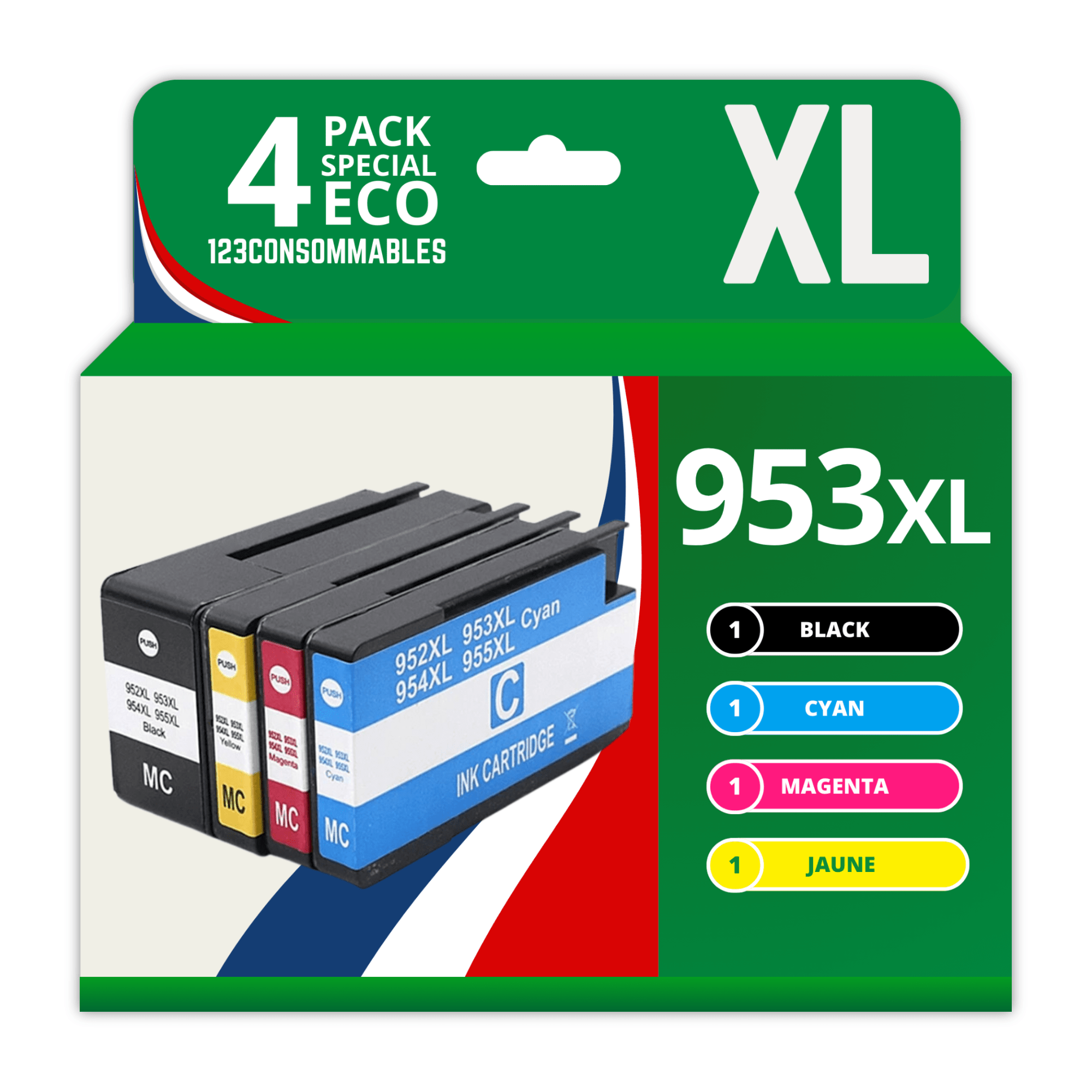 TEMU 123CONSOMMABLES - 953XL - Pack de 4 Cartouches d'encre compatibles avec HP Pro 8715 8710, HP Pro 7720 7740 8730 8720 8725 8210