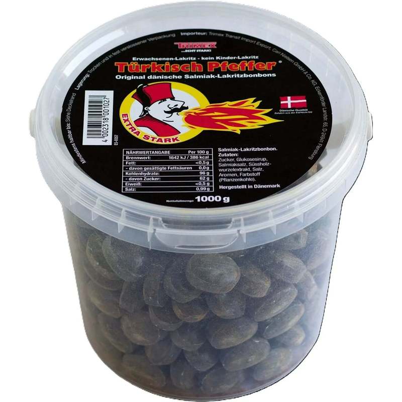 Image of Trimex Turkish Pepper - Extra Strong Salmiak Candies - Spicy-hot Licorice With Salmiak Filling - 1000g Can
