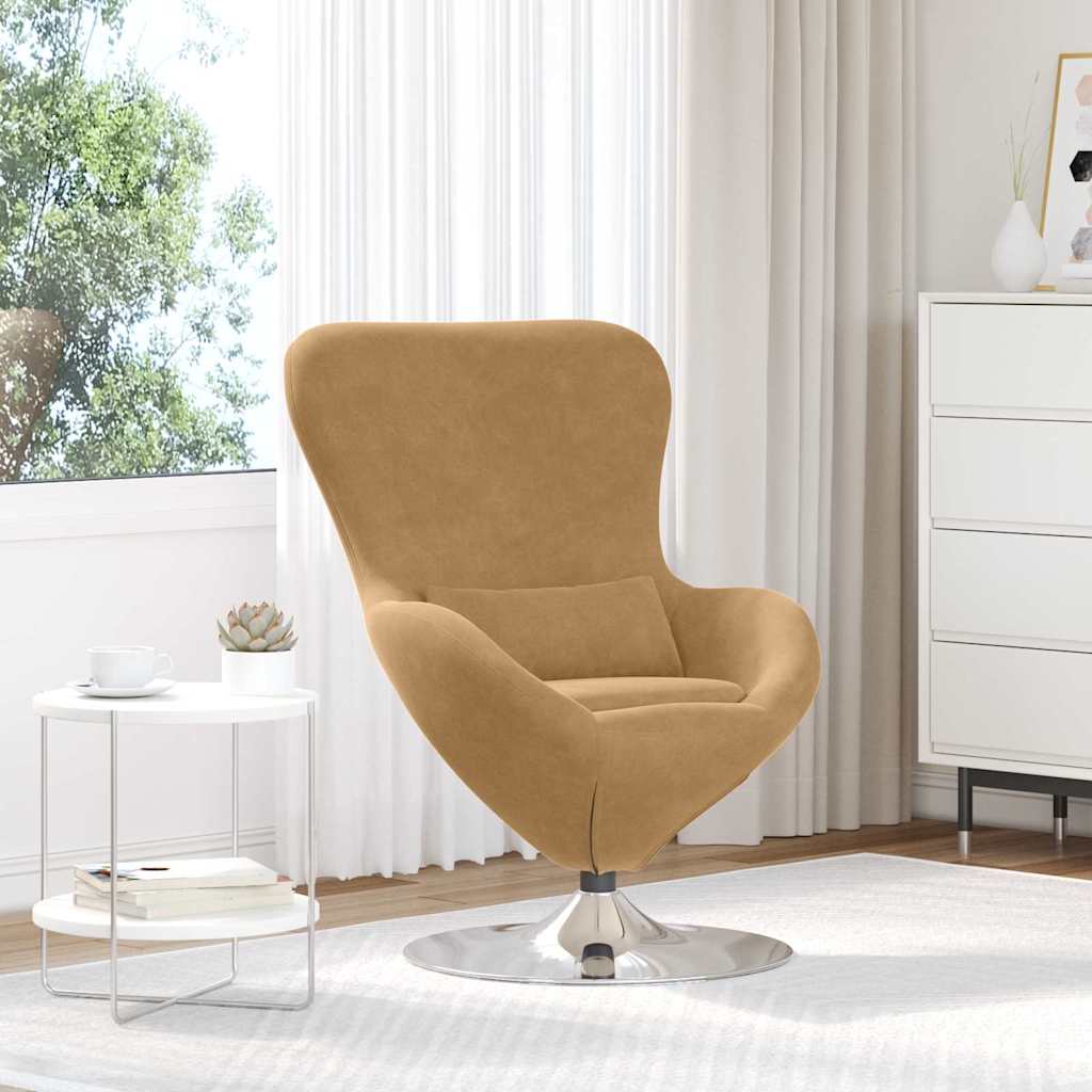 Image of Vidaxl Egg Chair Brown 63 X 73 X 90 Cm Velvet, Modern Lounge Chair, Stylish Seating, Velvet, Comfortable Egg Chair, Swivel For Relaxed Home