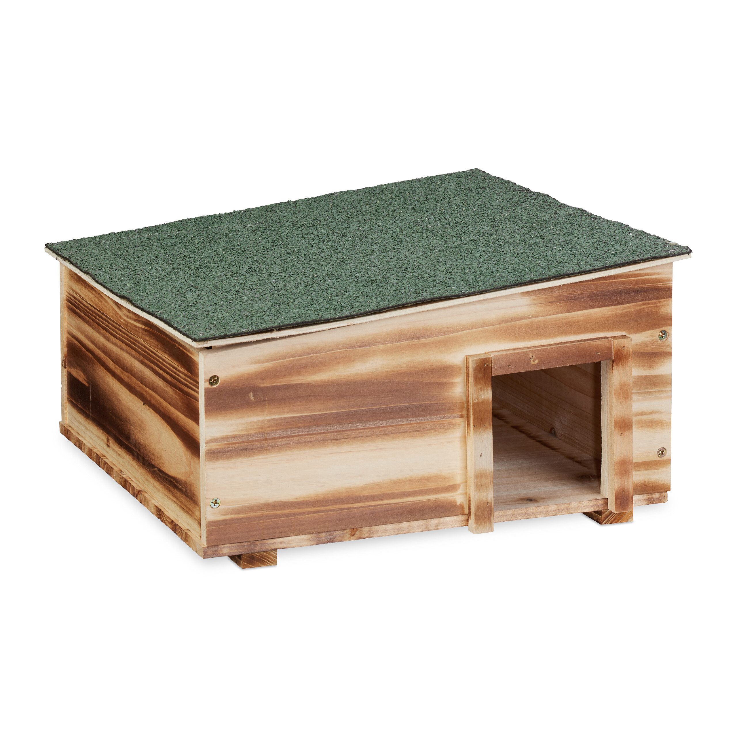 TEMU Hedgehog House, 2 Compartments, Fir Wood And Thermoplastic, 21.5 X 40 X 40 Cm, Brown And Green, Removable Roof, Cat-protected Base, For Garden