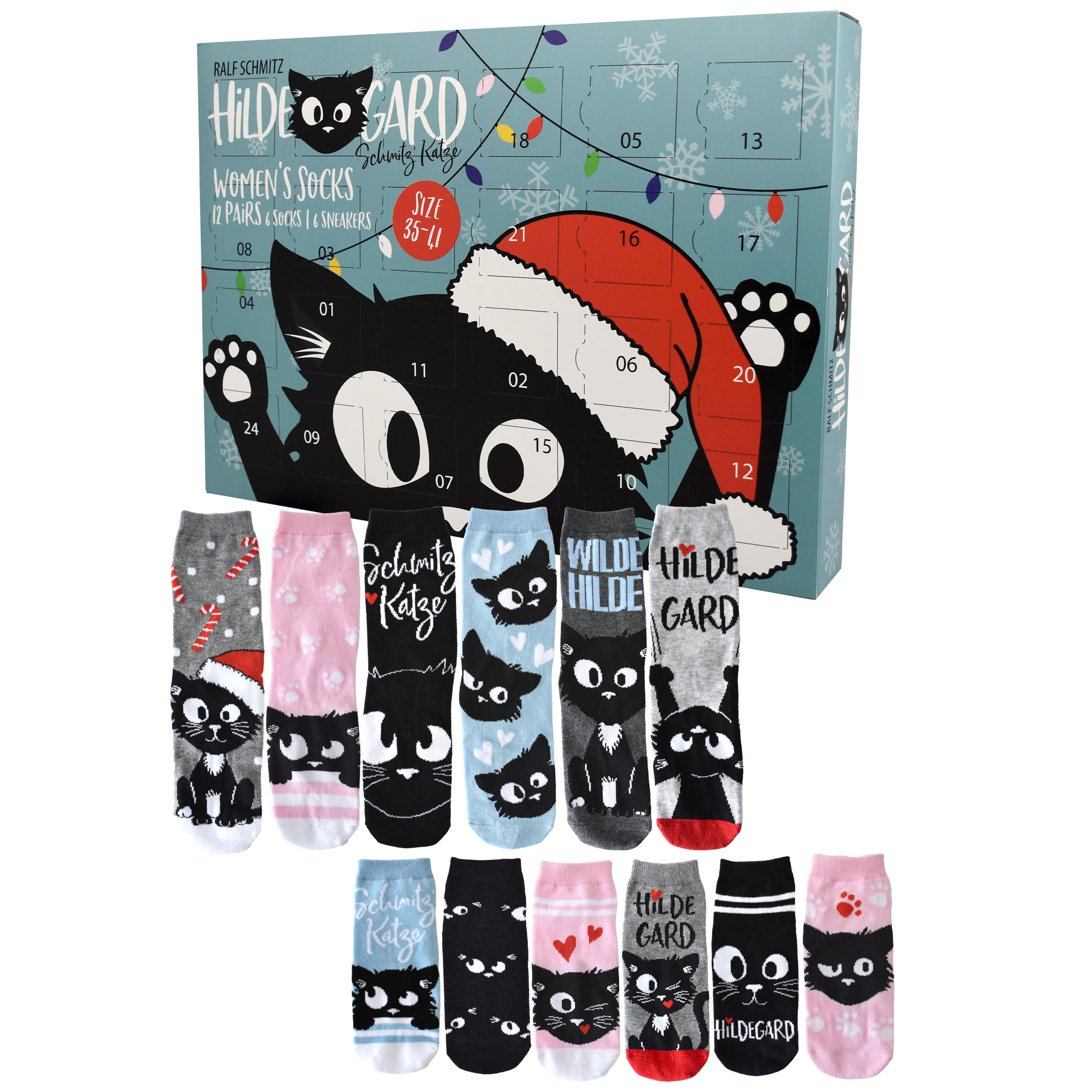 Image of Schmitz Sock Advent Calendar - 12 Pairs For Women, Size 35-41, Sneaker & Long Socks - Gift Idea With Daily Fan Surprise
