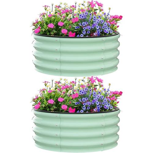 Galvanized Raised Garden Bed, Round Metal Planter Box with Open-Bottom Design, Heavy-Duty Steel Outdoor Flower Bed for Vegetables, Herbs, and Succulents, Easy Installation