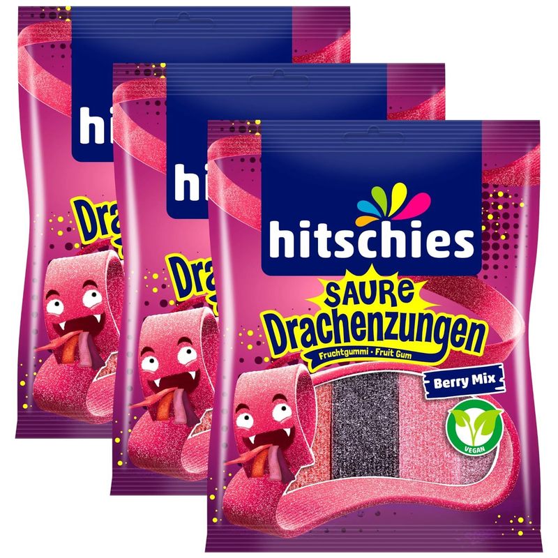 3x Hitschies Sour Dragon Tongues Berry Mix (3x125g) (375g)